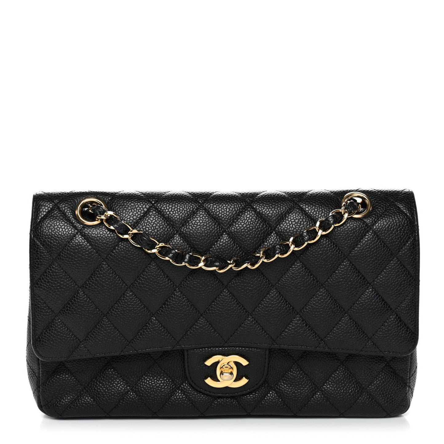 Caviar Quilted Medium Double Flap Black
