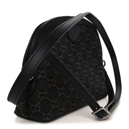 Denim Cuoio Harness GG Monogram Small Ophidia Dome Shoulder Bag Black Medium Grey