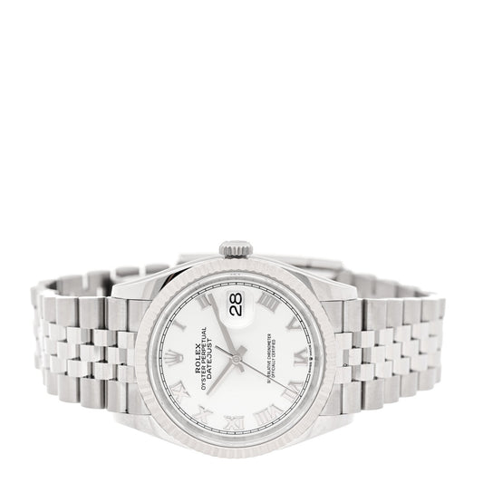 Stainless Steel 18K White Gold 36mm Oyster Perpetual Datejust Watch White Roman 126234