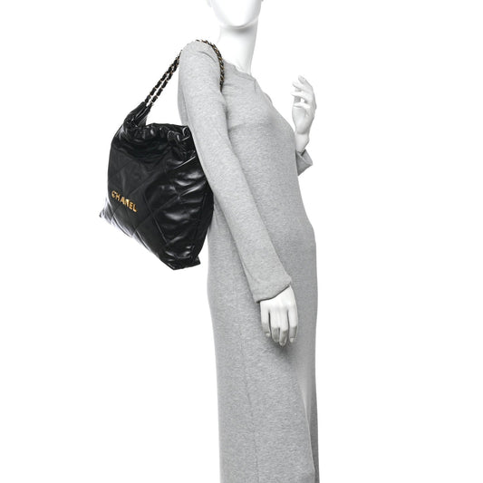 Shiny Calfskin Quilted Chanel 22 Black