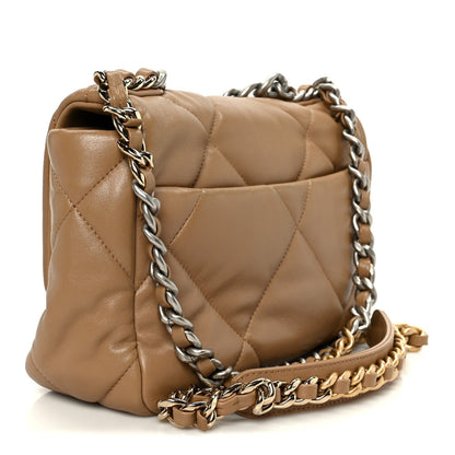 Lambskin Quilted Medium Chanel 19 Flap Dark Beige