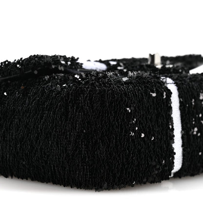 Sequin Ribbon Small Rectangular Flap Black White