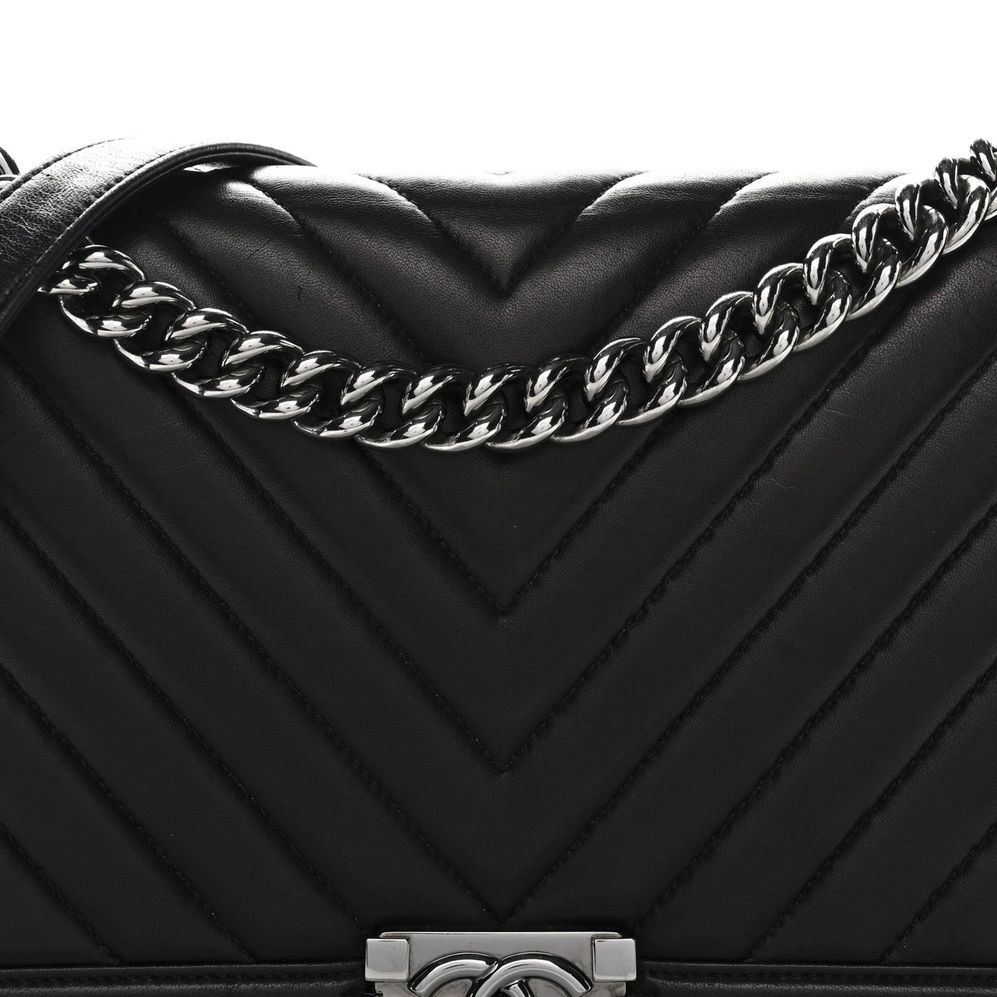 Calfskin Chevron Quilted New Medium Boy Flap Black