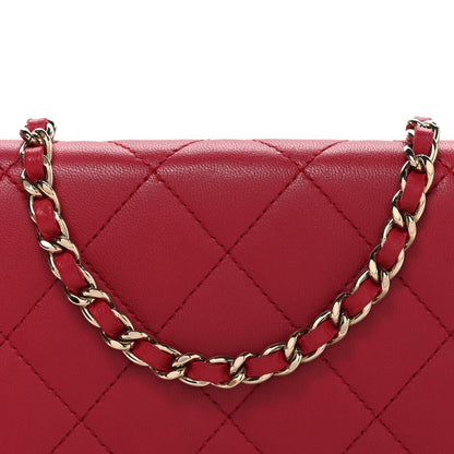Lambskin Quilted Wallet On Chain WOC Dark Pink