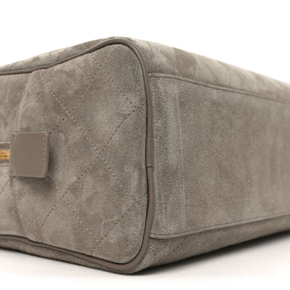 Suede Calfskin Quilted Large Perfect Bowling Bag Grey
