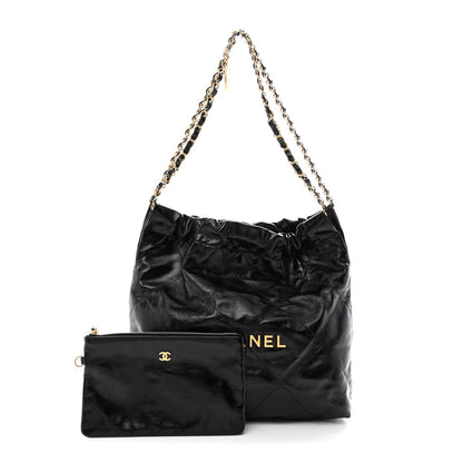 Glazed Calfskin  Quilted Small Chanel 22 Black
