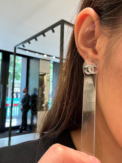 CHANEL ABE100 Classic Silver CC Earrings(Silver)