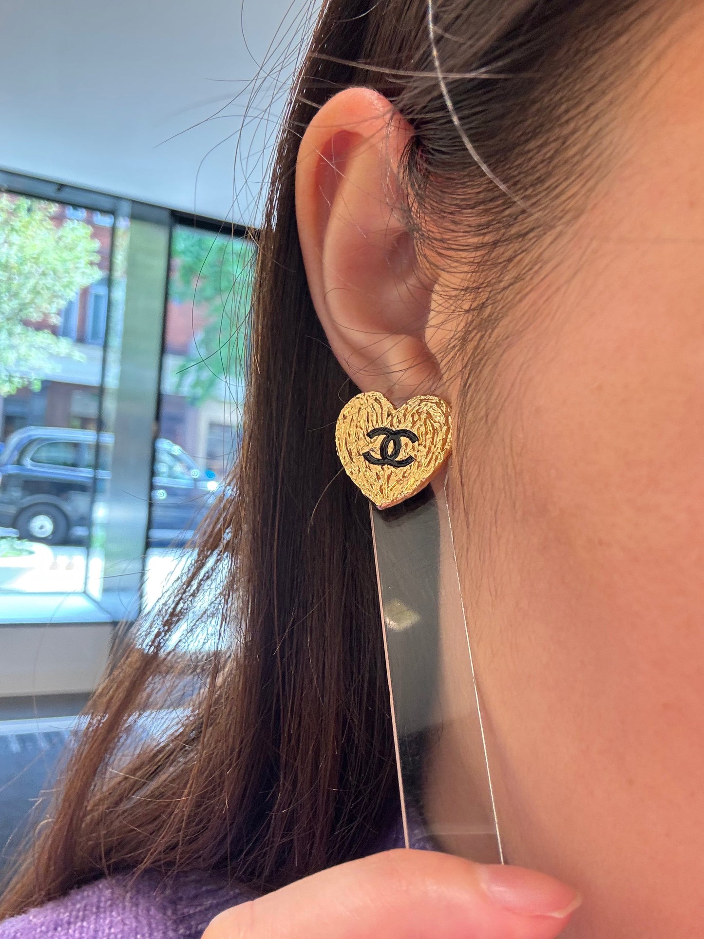 CHANEL Gold Heart CC Earrings(Gold)