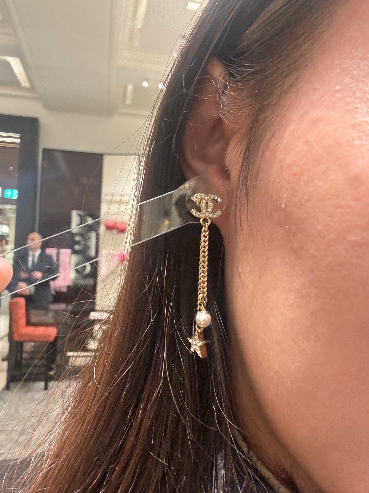 CHANEL Star and Pearl Drop Earrings(Gold)