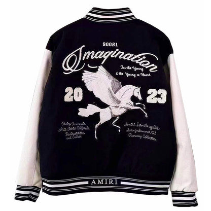 AMRI logo patch varsity bomber jacket Black