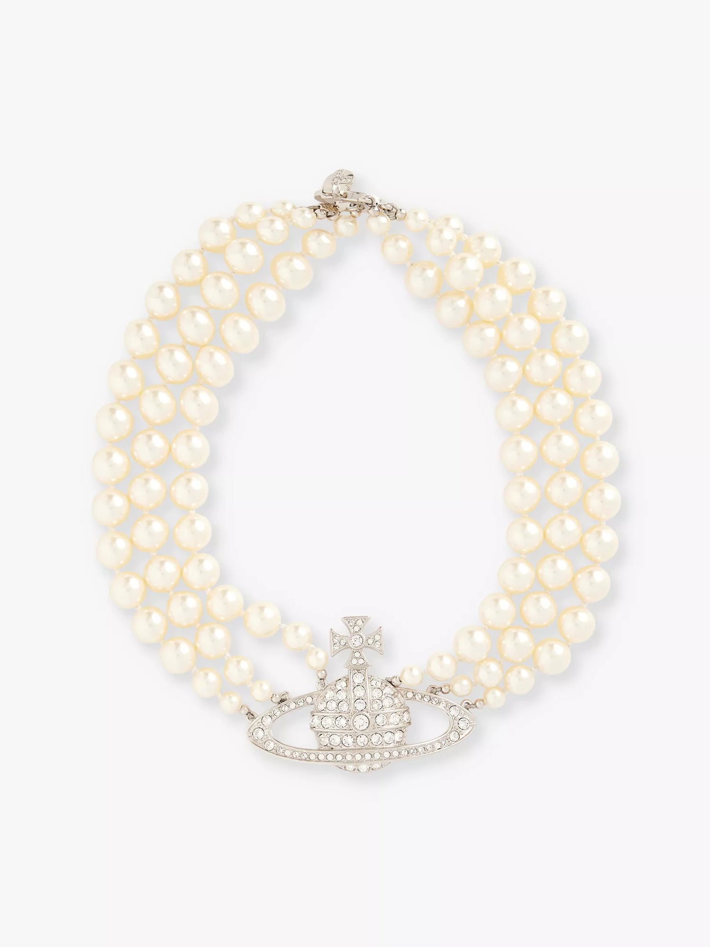 VIVIENNE WESTWOOD Triple-Row Faux-Pearl Orb Pendant Choker Brass(2 Colors)