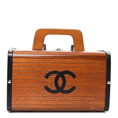 Wood Lambskin CC Vanity Case Brown Black