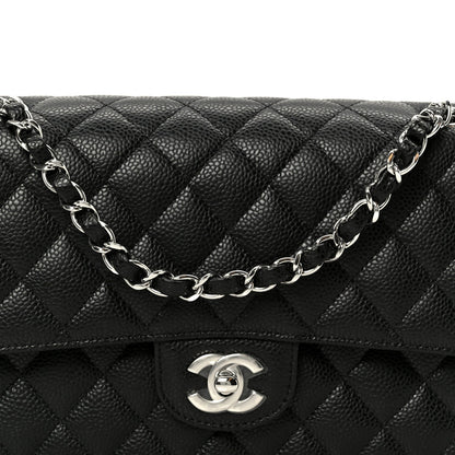 Caviar Quilted Medium Double Flap Black