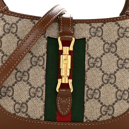 GG Supreme Monogram Azalea Calfskin Web Mini Jackie 1961 Hobo Beige Ebony Brown Sugar
