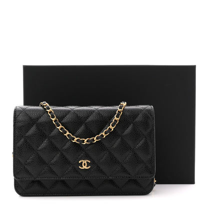 Caviar Quilted Wallet on Chain WOC Black