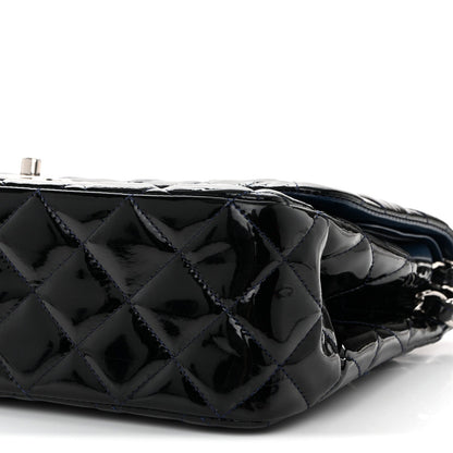 Patent Quilted Jumbo Double Flap Dark Blue