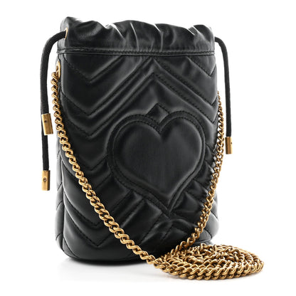 Calfskin Matelasse Mini GG Marmont 2.0 Bucket Bag Black
