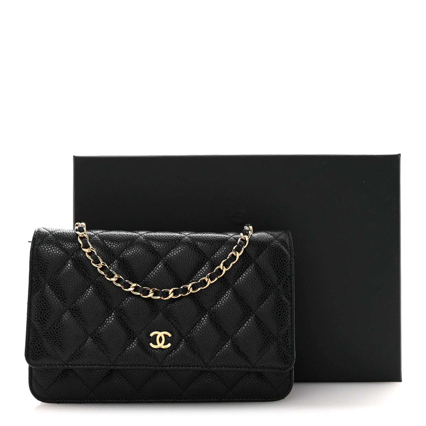 Caviar Quilted Wallet on Chain WOC Black