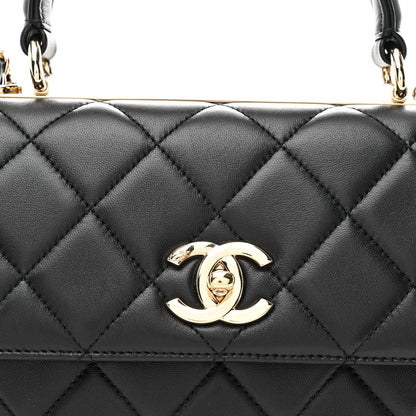 Lambskin Quilted Small Trendy CC Dual Handle Flap Bag Black