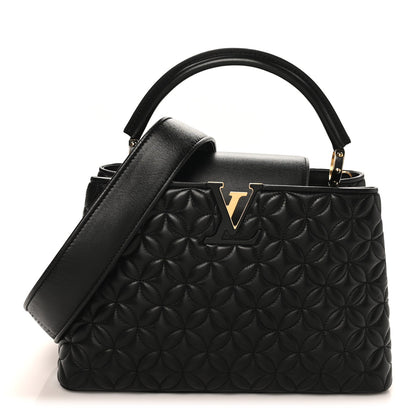 Lambskin Quilted Flower Capucines PM Black
