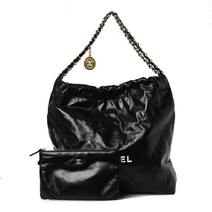 Shiny Calfskin Quilted Chanel 22 Black White