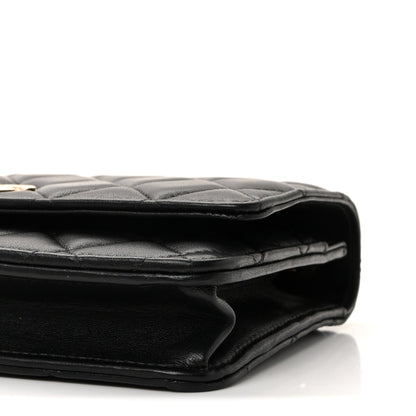 Lambskin Quilted Top Handle Trendy CC Wallet On Chain WOC Black