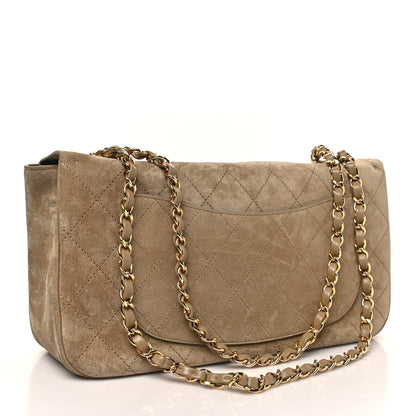 Suede Calfskin Small Souplissimo Maxi Flap Dark Beige