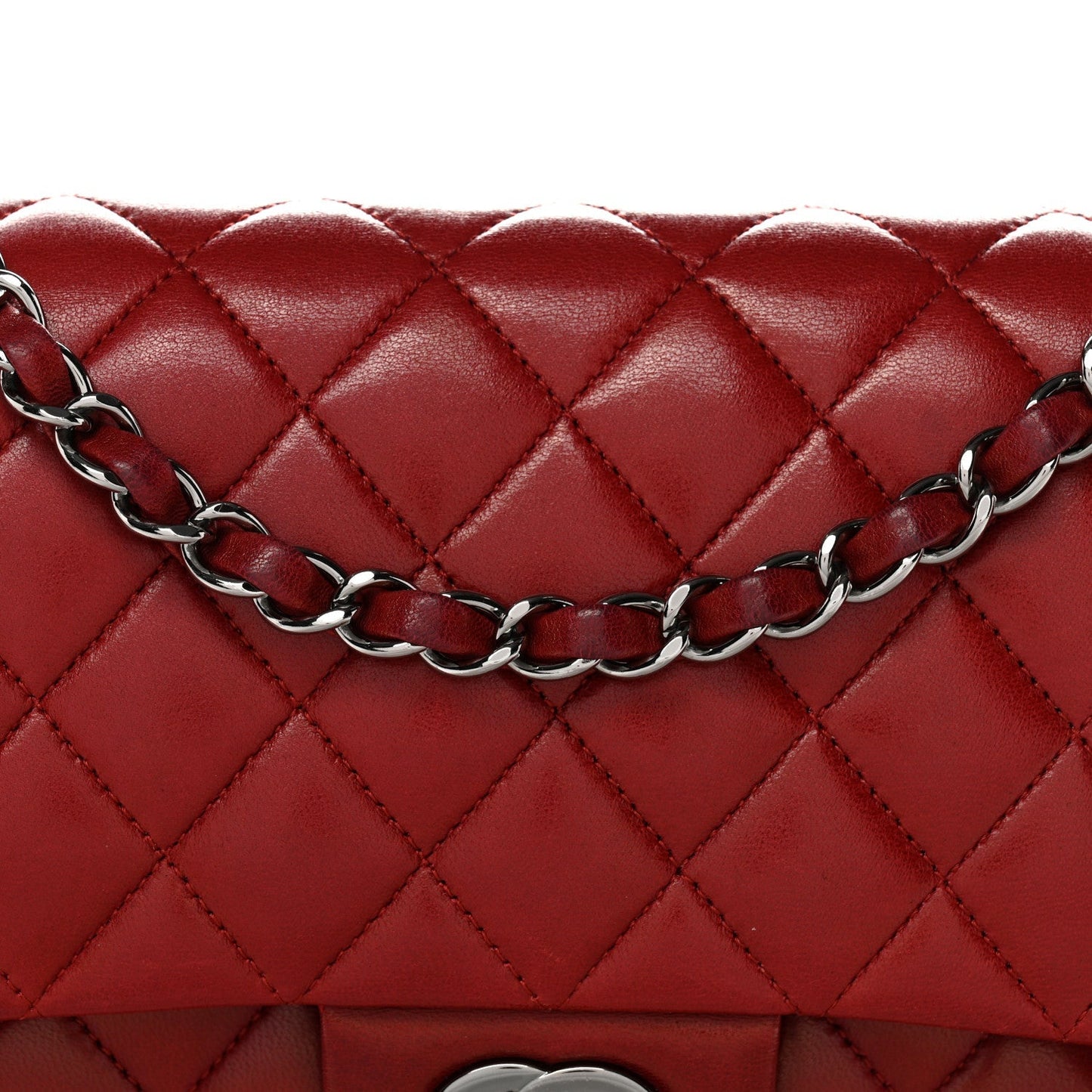 Lambskin Quilted Medium Double Flap Red