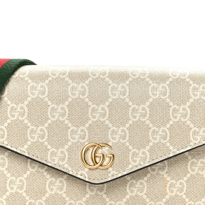 GG Supreme Monogram Textured Dollar Calfskin Web Mini Ophidia Envelope Shoulder Bag Beige Mystic White Oatmeal