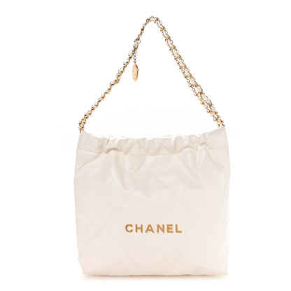 Shiny Calfskin Quilted Small Chanel 22 White