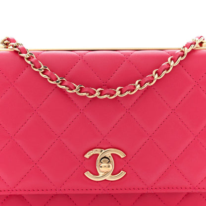 Lambskin Quilted Trendy CC Wallet On Chain WOC Dark Pink