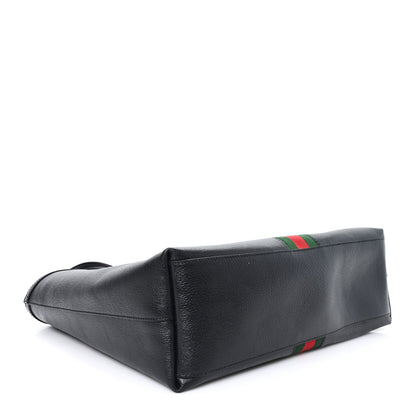 Textured Calfskin Web Medium Ophidia Shopping Tote Black