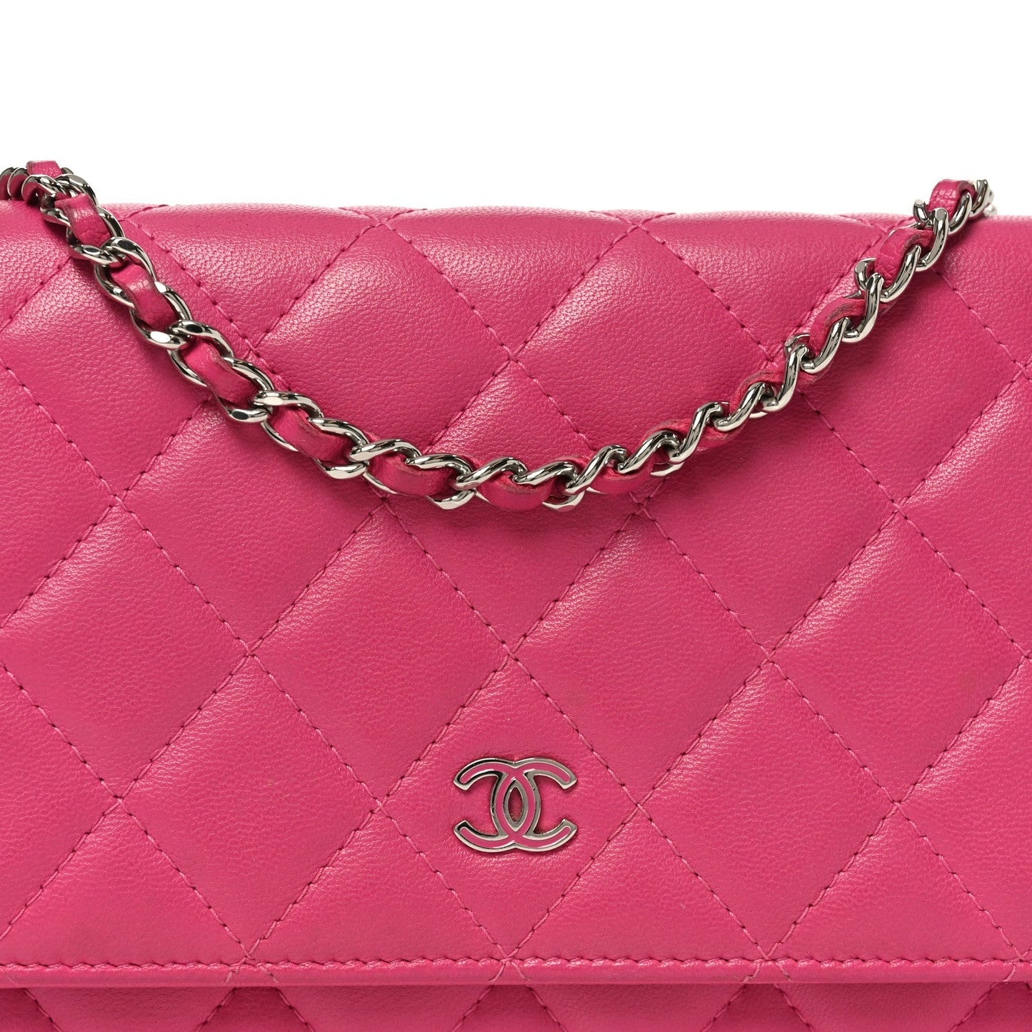 Lambskin Quilted Wallet On Chain WOC Dark Pink