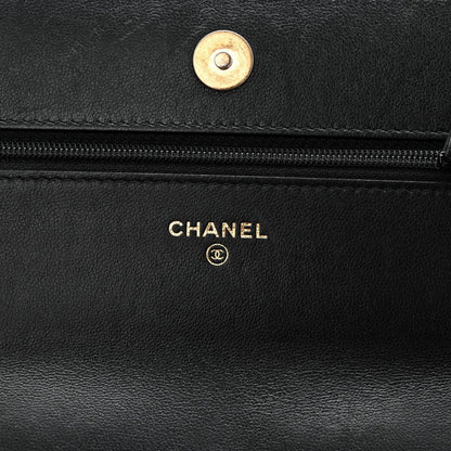 Lambskin Quilted Chanel 19 Wallet On Chain WOC Black