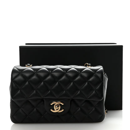 Lambskin Quilted Mini Rectangular Flap Black