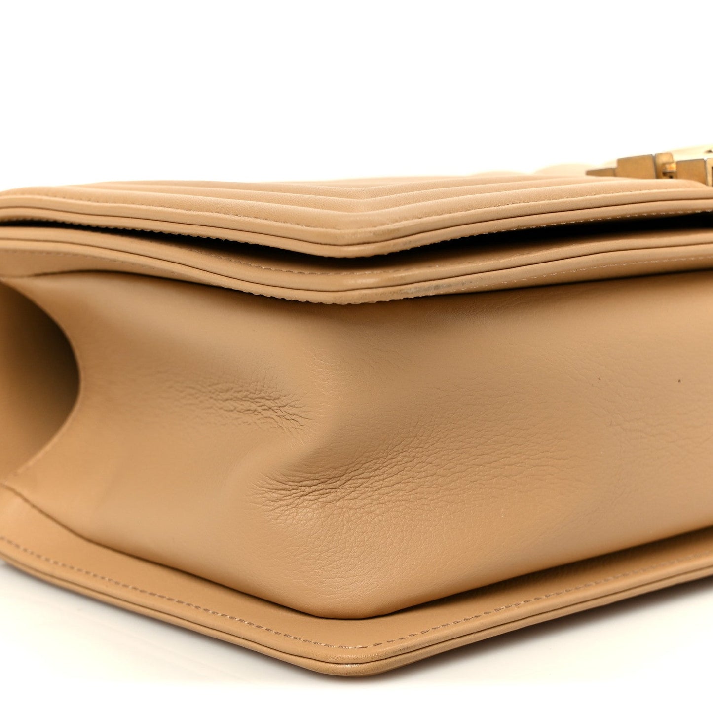 Lambskin Chevron Quilted Medium Boy Flap Beige