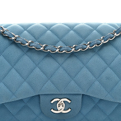 Iridescent Caviar Quilted Jumbo Double Flap Blue