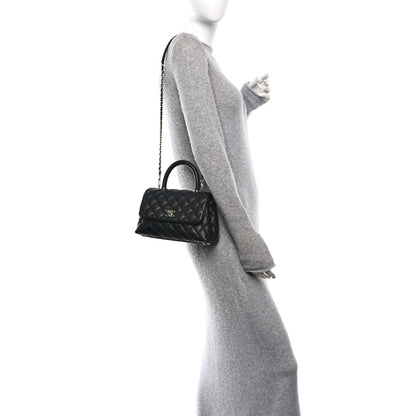 Caviar Quilted Mini Coco Handle Flap Black