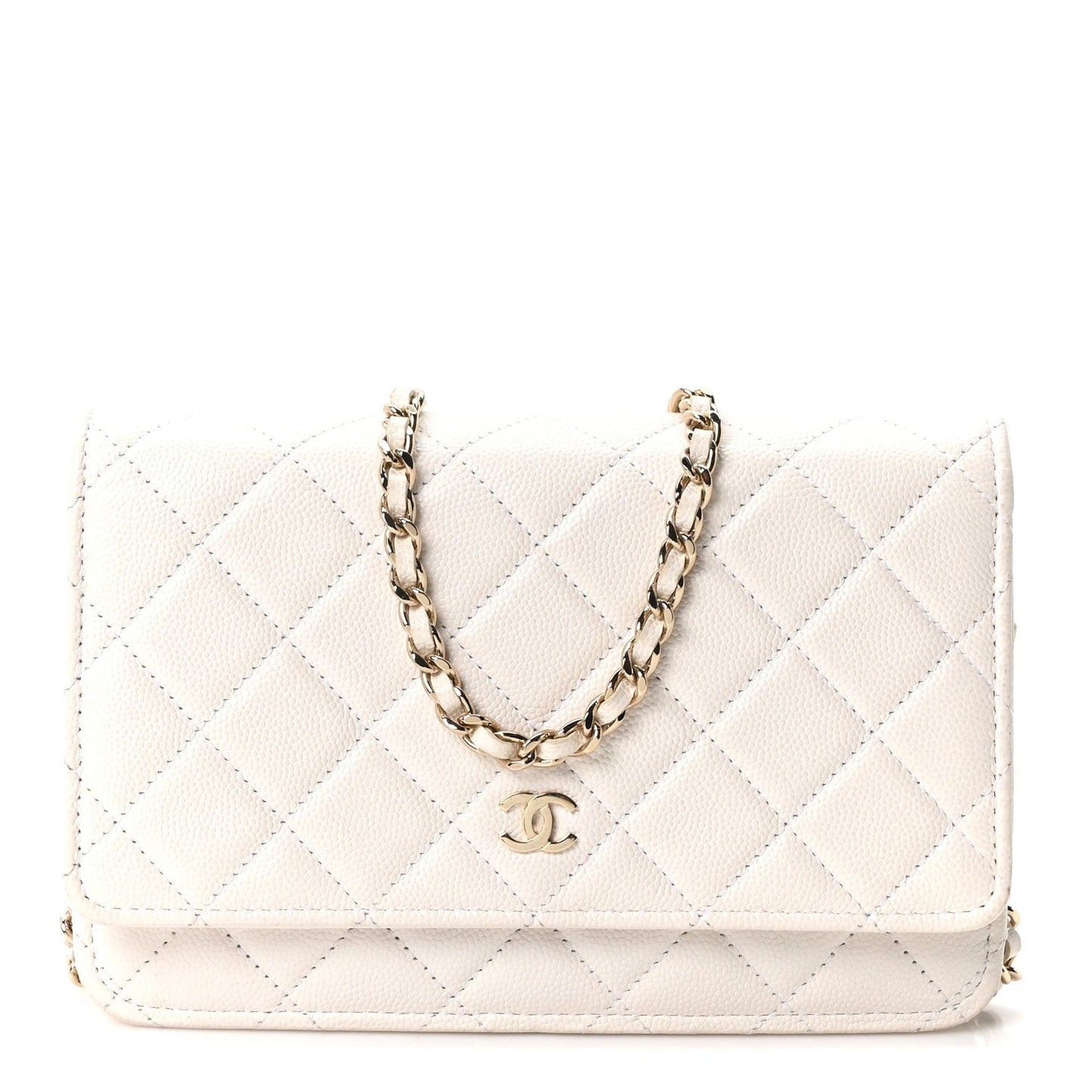Caviar Quilted Wallet On Chain WOC White
