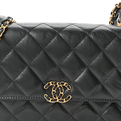 Lambskin Quilted Chanel 19 Chain Flap Wallet Black