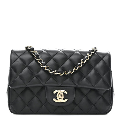 Lambskin Quilted Mini Rectangular Flap Black