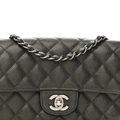 Metallic Caviar Quilted Mini Rectangular Flap Dark Grey