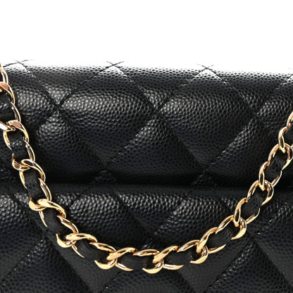 Caviar Quilted Pocket Clutch With Chain WOC Black