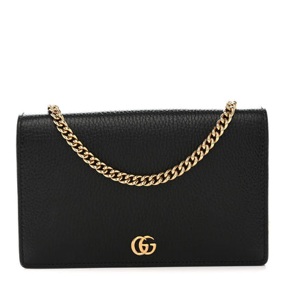 Dollar Calfskin Mini GG Marmont Chain Wallet Black