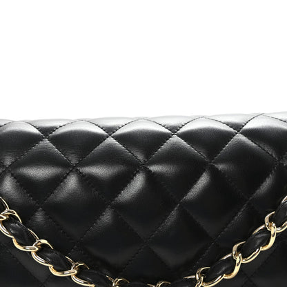Lambskin Quilted Jumbo Double Flap  Black