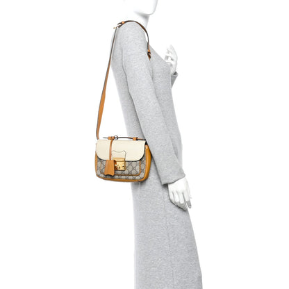GG Supreme Monogram Calfskin Mini Padlock Flap Pocket Shoulder Bag Beige Mystic White Sun Oil