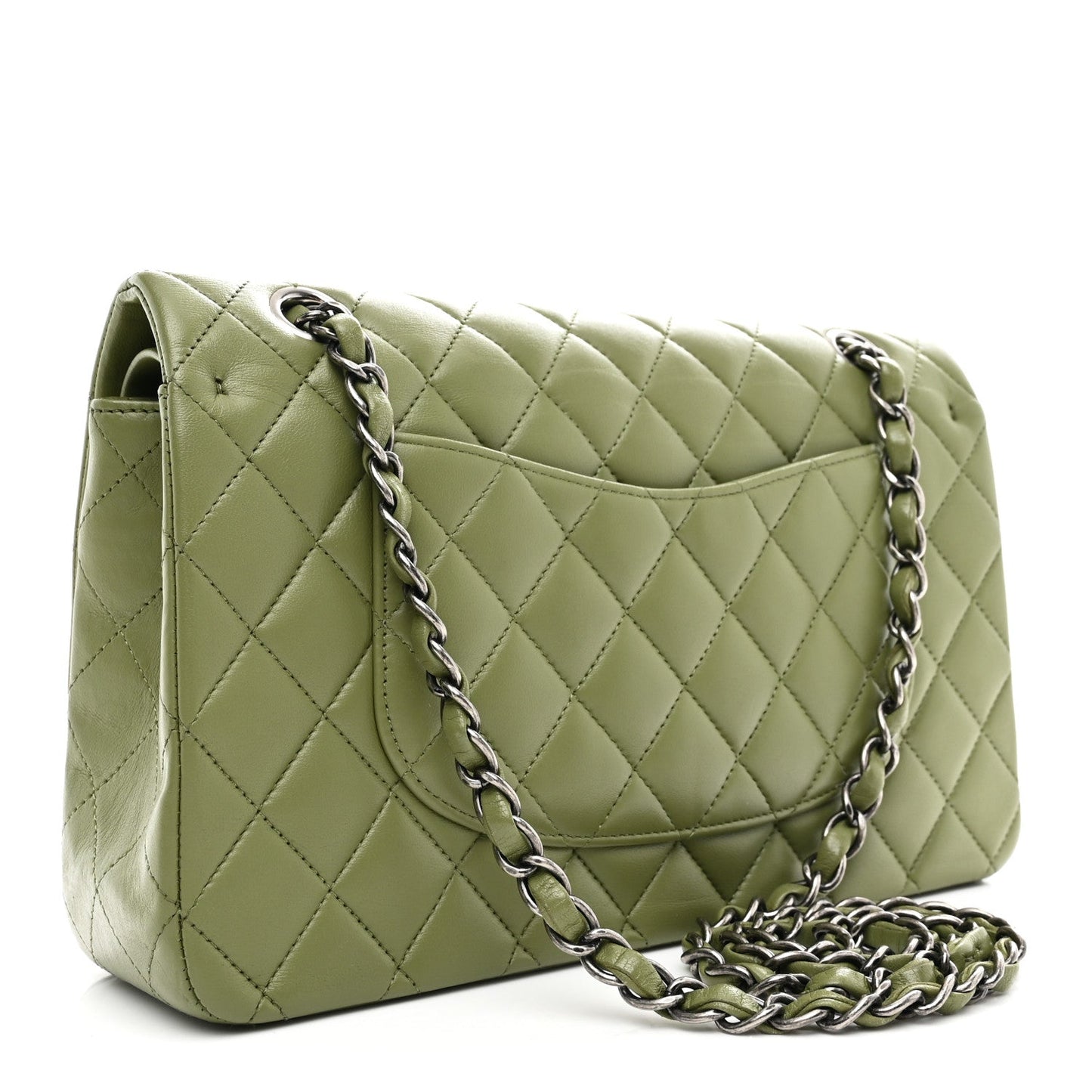 Lambskin Quilted Medium Double Flap Green