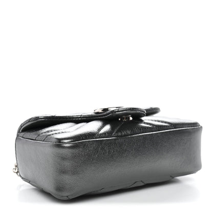 Metallic Lambskin Matelasse Mini GG Marmont Shoulder Bag Piombo