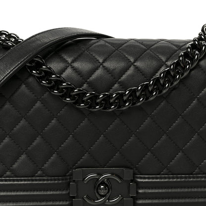Calfskin Quilted Medium Boy Flap So Black