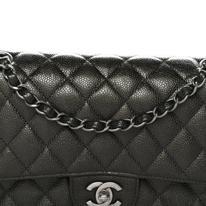 Metallic Caviar Quilted Medium Double Flap Dark Charcoal